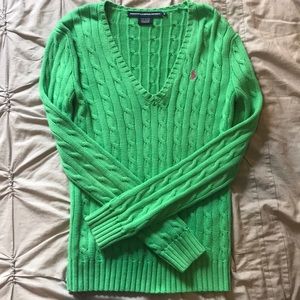 Green long sleeve cable-knit sweater